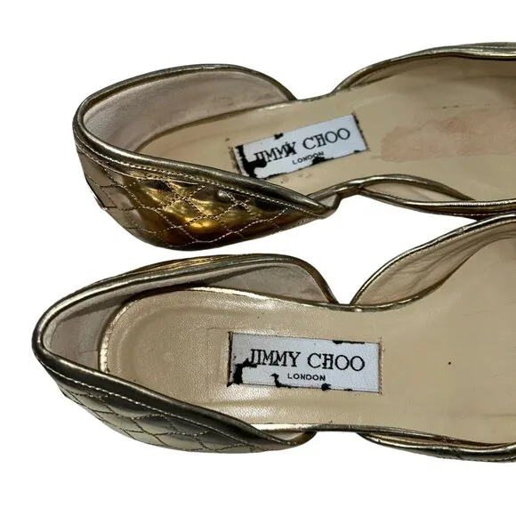 jimmy choo london italy quilted metallic gold foil HOLIDAY ballet flats …