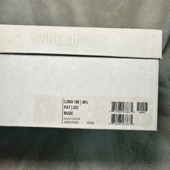 Jimmy Choo Luna 100 Peep Toe Patent Beige Pump Heel 40.5 Excellent