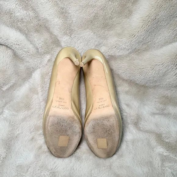 Jimmy Choo Luna 100 Peep Toe Patent Beige Pump Heel 40.5 Excellent
