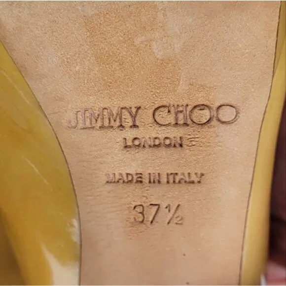 JIMMY CHOO Nova Patent leather slingback sandals in Tan Mustard Size 37.5 7.5