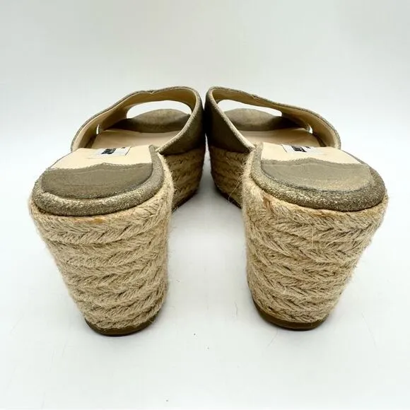 Jimmy Choo Paisley Crisscross Espadrille Wedge Sandals in Gold Shimmer Size 37