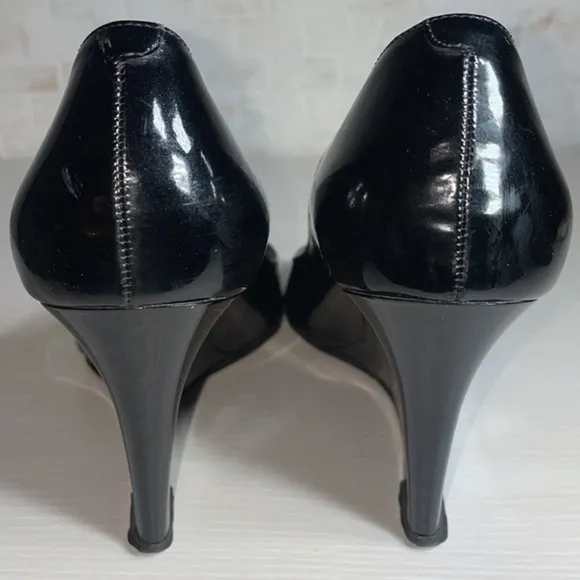 Jimmy Choo Patent Leather Classic Peep Toe Wedge Heel Designer Luxury Pump Shoes