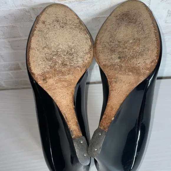 Jimmy Choo Patent Leather Classic Peep Toe Wedge Heel Designer Luxury Pump Shoes