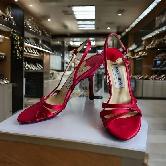 JIMMY CHOO Pink Satin Stiletto Heels Peep Toe Women’s Sandals High Heel Shoes