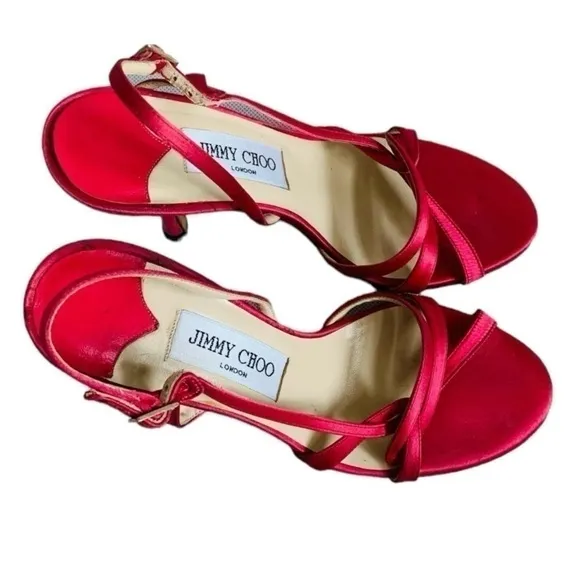 JIMMY CHOO Pink Satin Stiletto Heels Peep Toe Women’s Sandals High Heel Shoes
