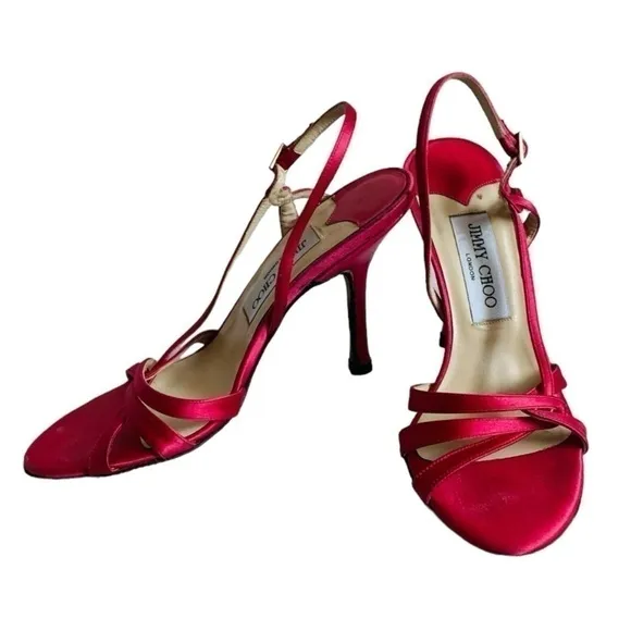 JIMMY CHOO Pink Satin Stiletto Heels Peep Toe Women’s Sandals High Heel Shoes