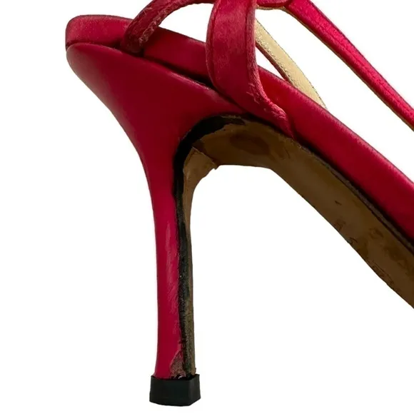 JIMMY CHOO Pink Satin Stiletto Heels Peep Toe Women’s Sandals High Heel Shoes