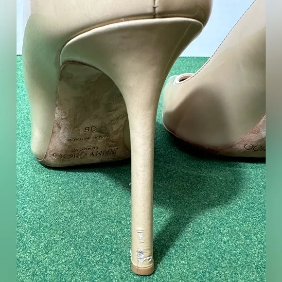 Jimmy Choo Romy Nude Patent Stiletto Pointed Toe Pump Heel Women Shoes 36 (US 6)
