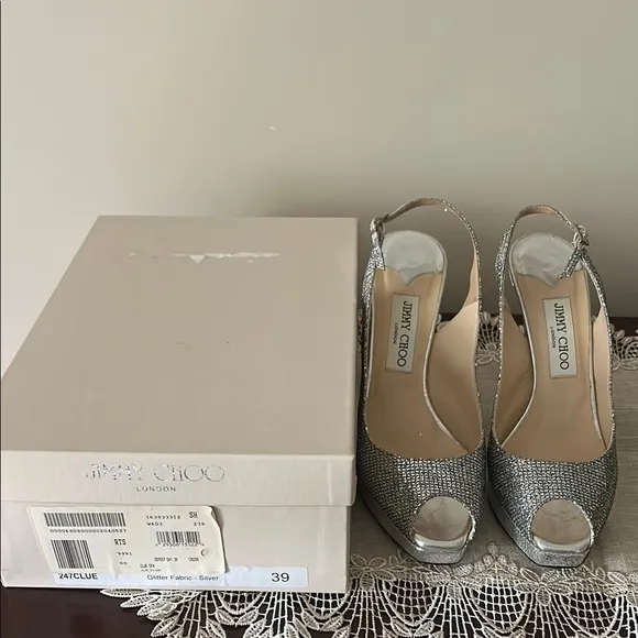 Jimmy Choo Silver Peep-Toe Heels