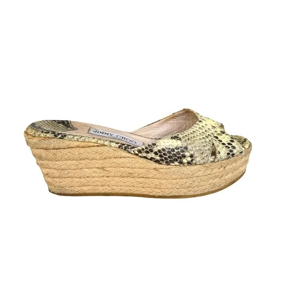 Jimmy Choo Snakeskin Leather Espadrille Wedge Sandals Made in Italy Women’s 37