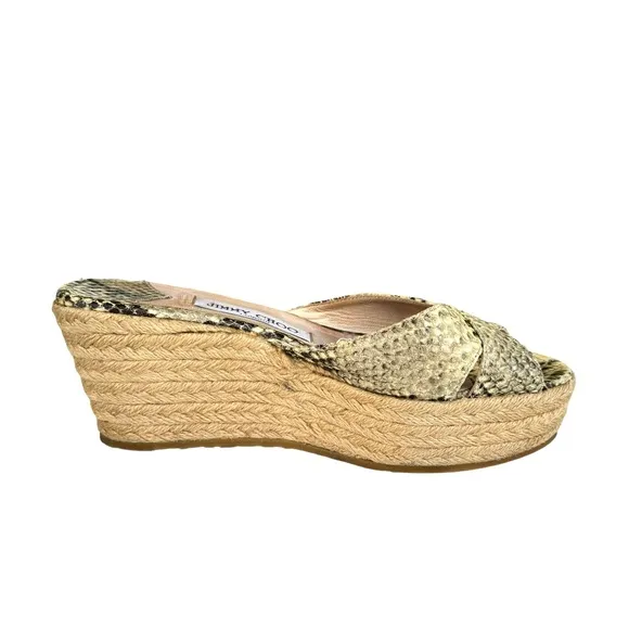 Jimmy Choo Snakeskin Leather Espadrille Wedge Sandals Made in Italy Women’s 37