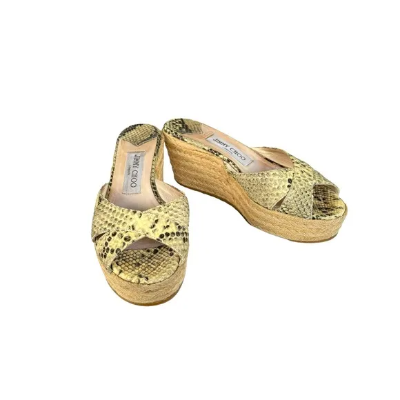 Jimmy Choo Snakeskin Leather Espadrille Wedge Sandals Made in Italy Women’s 37