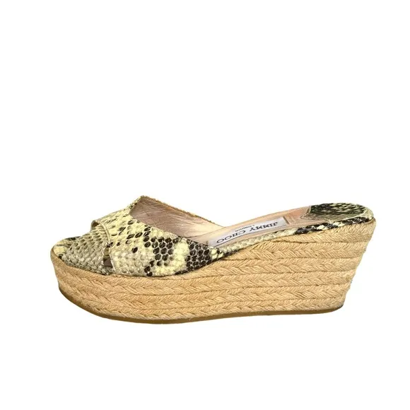 Jimmy Choo Snakeskin Leather Espadrille Wedge Sandals Made in Italy Women’s 37