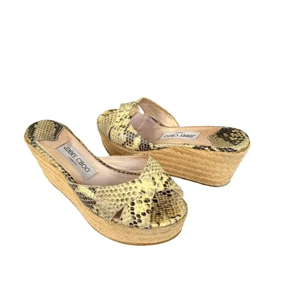 Jimmy Choo Snakeskin Leather Espadrille Wedge Sandals Made in Italy Women’s 37