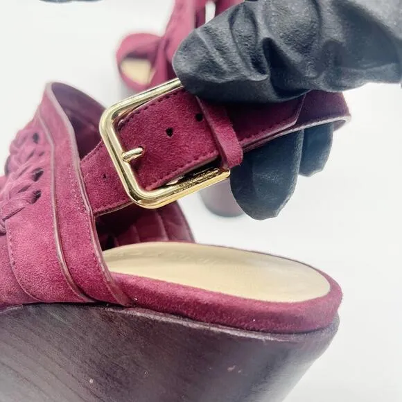 Jimmy Choo Suede Burgundy Leather Nya Slingback Sandals Size 37 US 7
