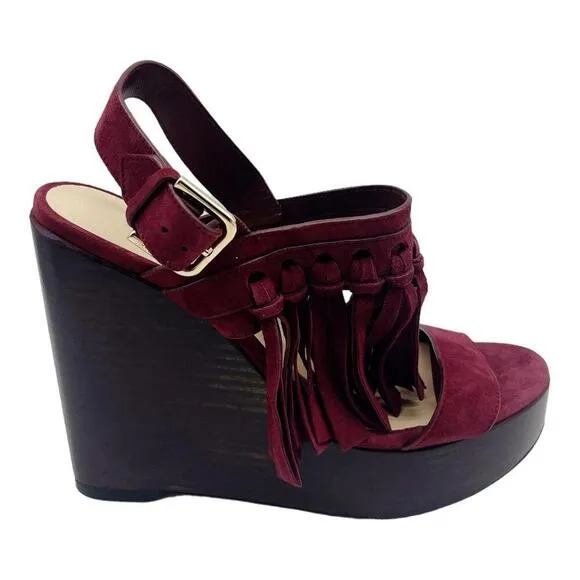 Jimmy Choo Suede Burgundy Leather Nya Slingback Sandals Size 37 US 7