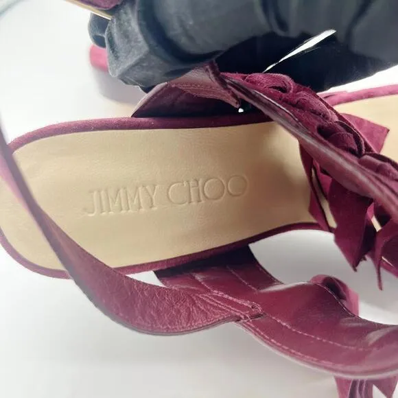 Jimmy Choo Suede Burgundy Leather Nya Slingback Sandals Size 37 US 7