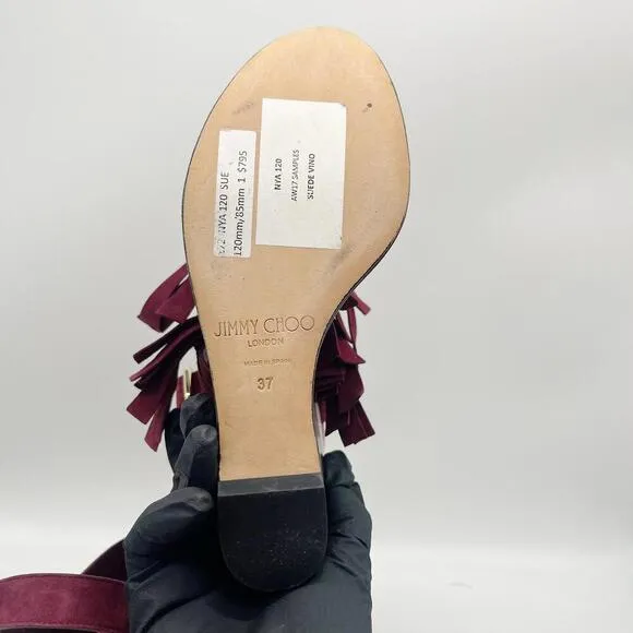 Jimmy Choo Suede Burgundy Leather Nya Slingback Sandals Size 37 US 7