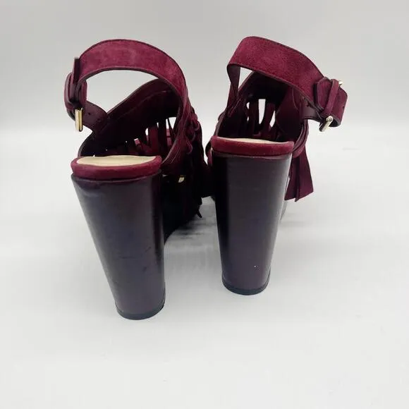 Jimmy Choo Suede Burgundy Leather Nya Slingback Sandals Size 37 US 7
