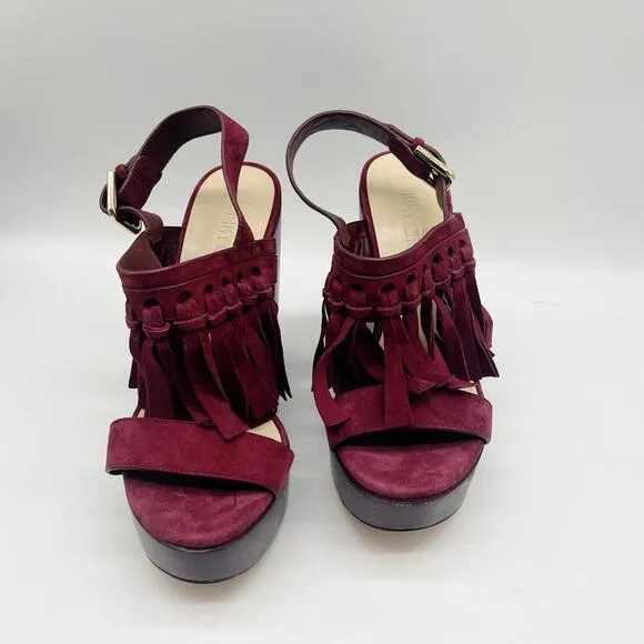 Jimmy Choo Suede Burgundy Leather Nya Slingback Sandals Size 37 US 7