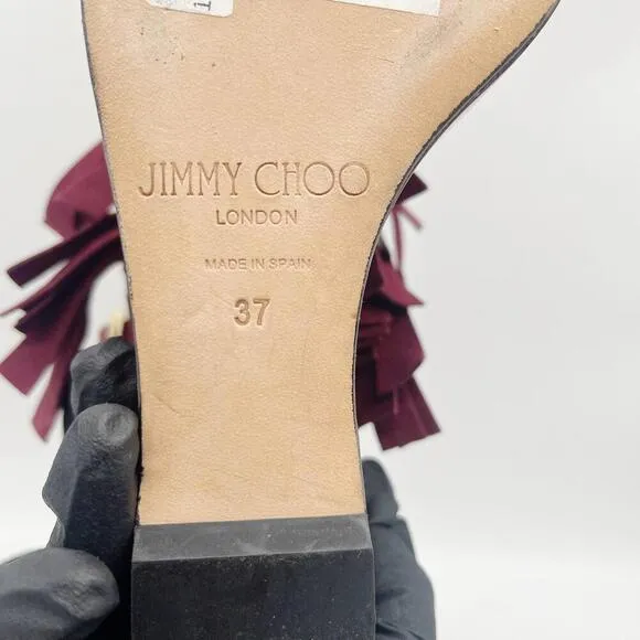 Jimmy Choo Suede Burgundy Leather Nya Slingback Sandals Size 37 US 7