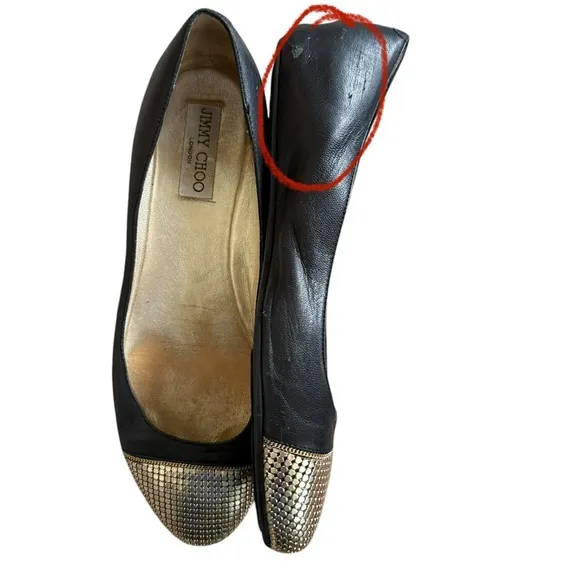 Jimmy Choo Waine Gold Chain Cap Toe Ballet Flat 39 1/2
