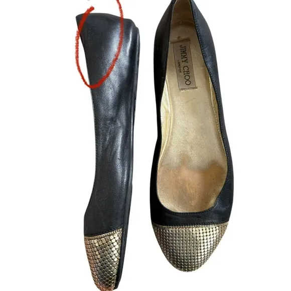 Jimmy Choo Waine Gold Chain Cap Toe Ballet Flat 39 1/2