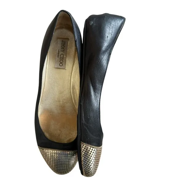 Jimmy Choo Waine Gold Chain Cap Toe Ballet Flat 39 1/2