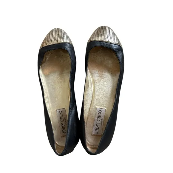 Jimmy Choo Waine Gold Chain Cap Toe Ballet Flat 39 1/2