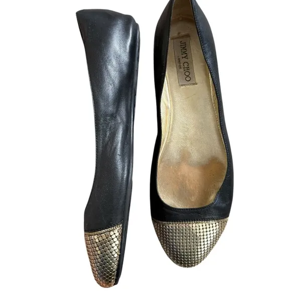 Jimmy Choo Waine Gold Chain Cap Toe Ballet Flat 39 1/2