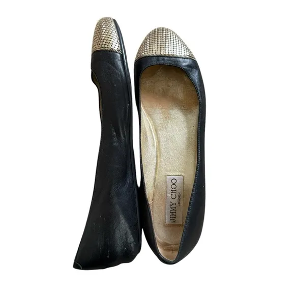 Jimmy Choo Waine Gold Chain Cap Toe Ballet Flat 39 1/2