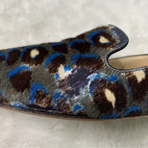 Jimmy Choo Women's Brown Blue Lepoard Print Calf Hair Loafer Shoes Size 41
