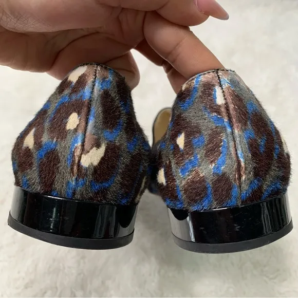 Jimmy Choo Women's Brown Blue Lepoard Print Calf Hair Loafer Shoes Size 41