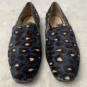 Jimmy Choo Women's Brown Blue Lepoard Print Calf Hair Loafer Shoes Size 41