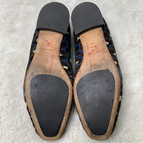 Jimmy Choo Women's Brown Blue Lepoard Print Calf Hair Loafer Shoes Size 41