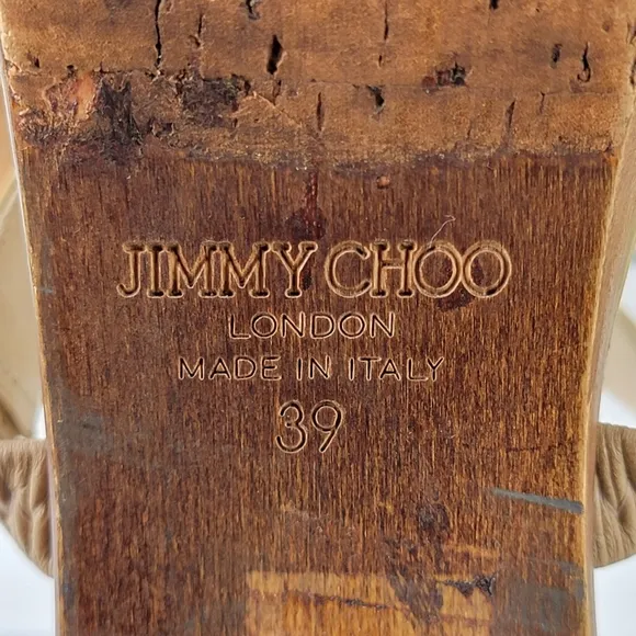 JIMMY CHOO Wooden Heel Platform Patent Sandals Beige 39