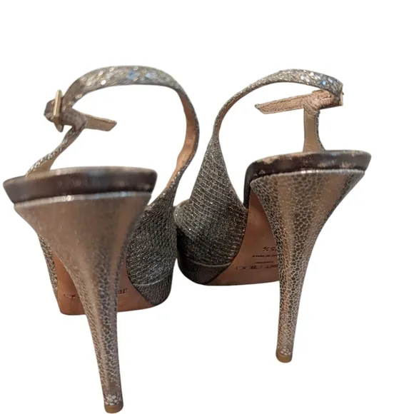 Jimmy Choo,Elegant Silver Peep-Toe Slingback Heels,Size 35.5