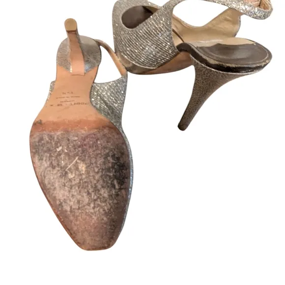 Jimmy Choo,Elegant Silver Peep-Toe Slingback Heels,Size 35.5