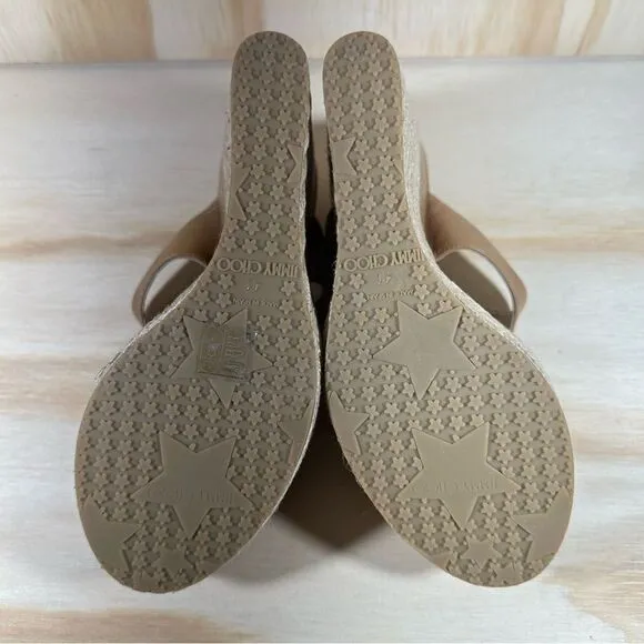 Jimmy Choo Pledge Leather Wedge Espadrille Sandals Size 10