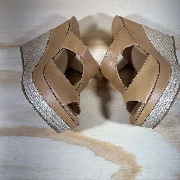 Jimmy Choo Pledge Leather Wedge Espadrille Sandals Size 10
