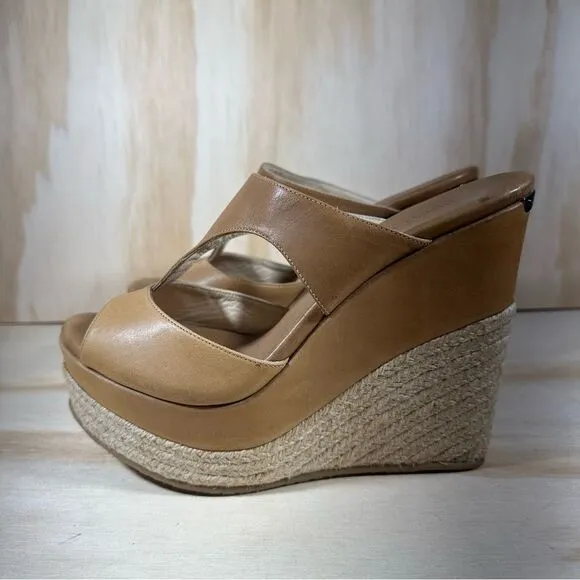 Jimmy Choo Pledge Leather Wedge Espadrille Sandals Size 10
