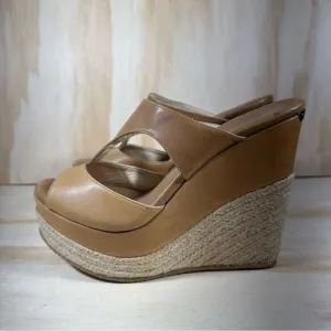 Jimmy Choo Pledge Leather Wedge Espadrille Sandals Size 10