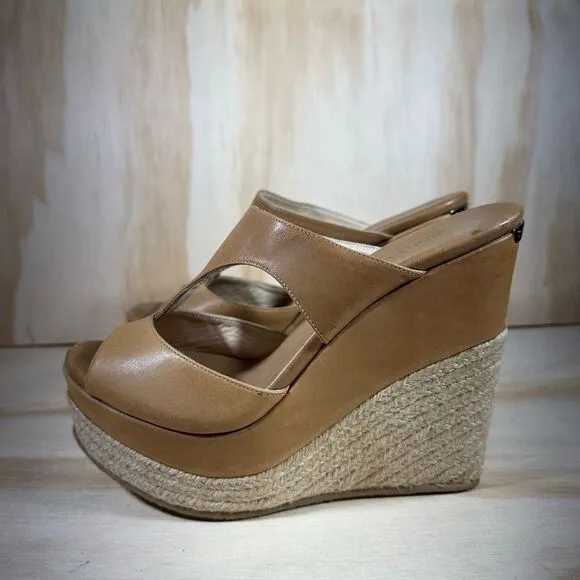 Jimmy Choo Pledge Leather Wedge Espadrille Sandals Size 10