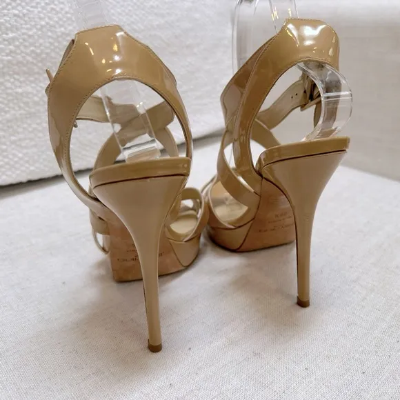 JIMMY CHOO sandal heel pumps neutral‎ beige strappy patent leather 39.5