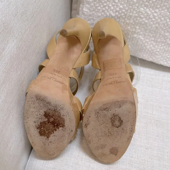 JIMMY CHOO sandal heel pumps neutral‎ beige strappy patent leather 39.5
