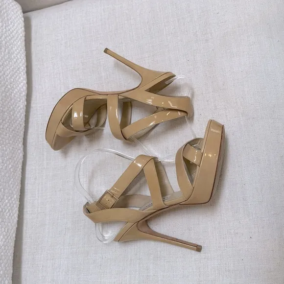 JIMMY CHOO sandal heel pumps neutral‎ beige strappy patent leather 39.5