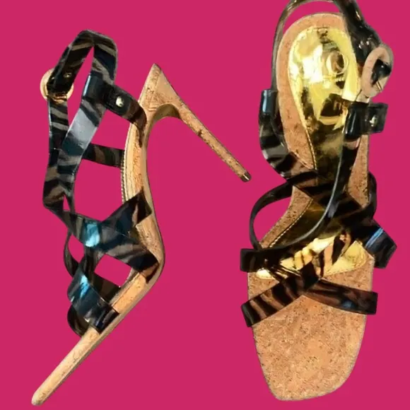 JLO Jennifer Lopez Fren Heeled Sandals Size 8.5 Wild Zebra