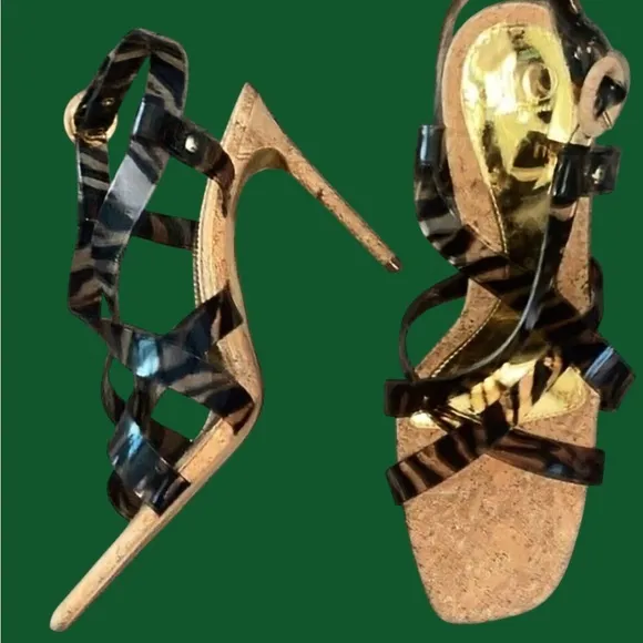 JLO Jennifer Lopez Fren Heeled Sandals Size 8.5 Wild Zebra