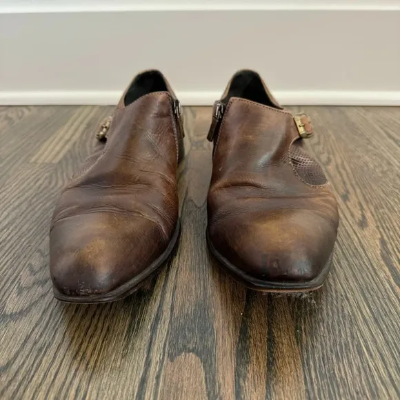 Jo Ghost 523 M Italian brown leather dress shoes with zipper closure size 43