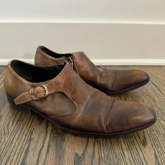 Jo Ghost 523 M Italian brown leather dress shoes with zipper closure size 43